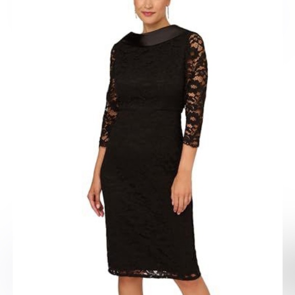 Adrianna Papell 6 Roll Neck Black Sheath Dress - Picture 2 of 11